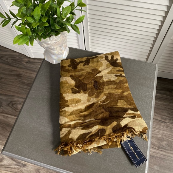 Polo Ralph Lauren Linen Blend Camo Camouflage Scarf - Picture 1 of 6